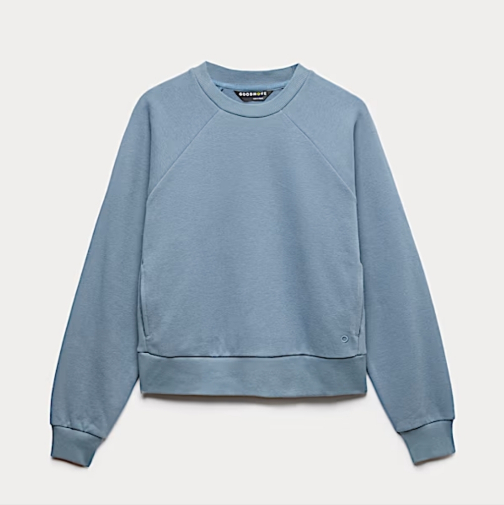 Quince Cotton Terry Crewneck Pullover Blue Sz XS